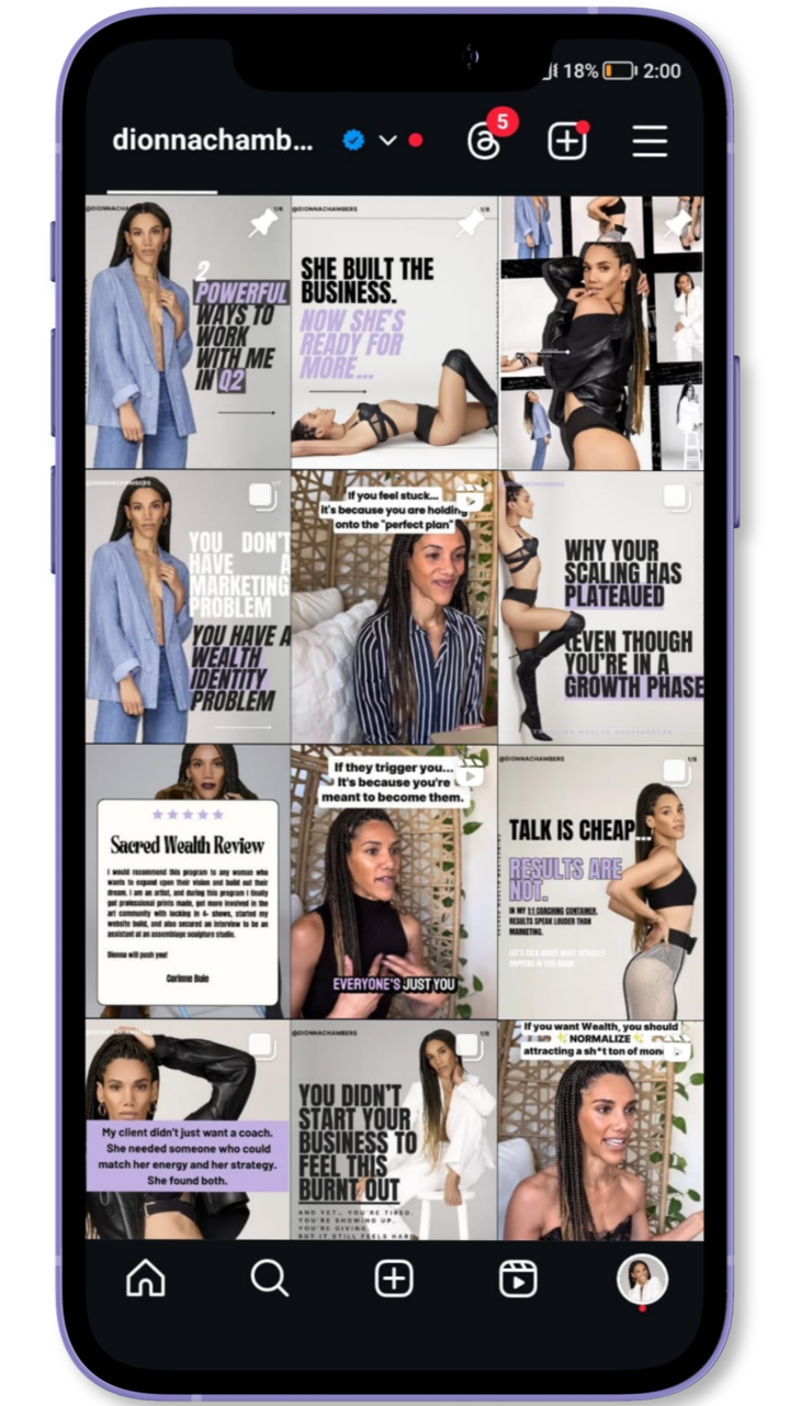 Instagram profile grid, client feed