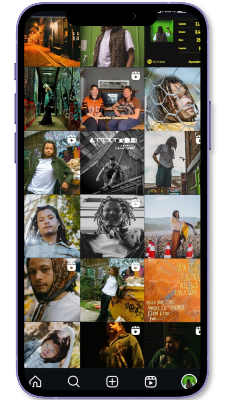 Instagram profile grid, client feed